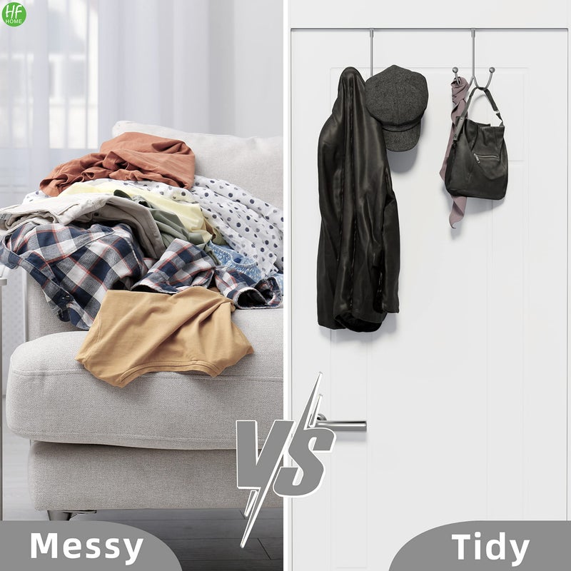 HFHOME 2Packs Over The Door Double Hanger Hooks, Metal Twin Hooks Organizer for Hanging Coats, Hats, Robes, Towels- Silver - Image 4